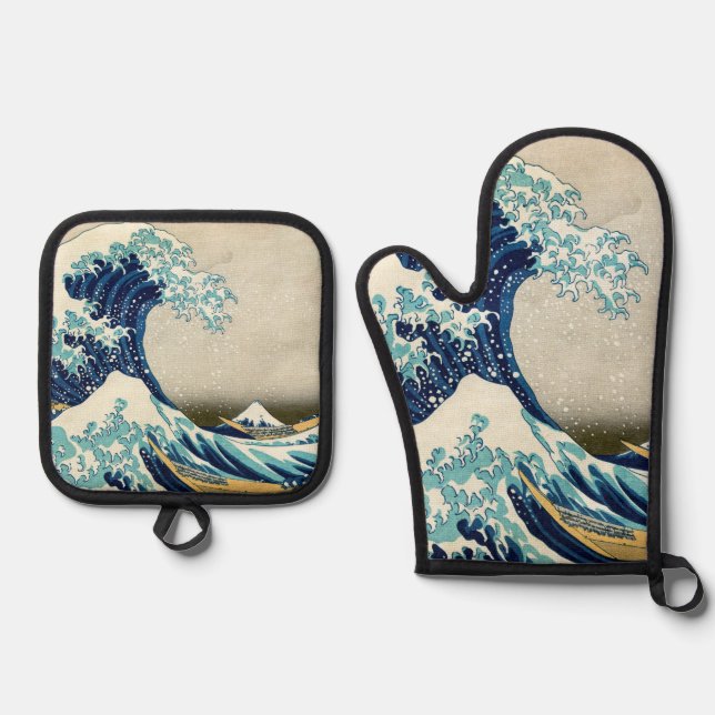 Katsushika Hokusai - The Great Wave off Kanagawa Oven Mitt & Pot Holder Set (Front)