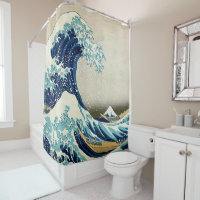 Japanese Great Waves Shower Curtain Red Koi Fish Japan Waves Under