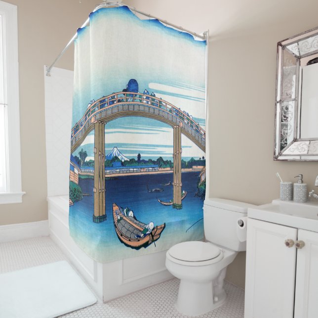 Katsushika Hokusai - Under Mannen Bridge, Fukagawa Shower Curtain (In Situ)
