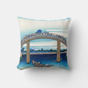 Katsushika Hokusai - Under Mannen Bridge, Fukagawa Throw Pillow