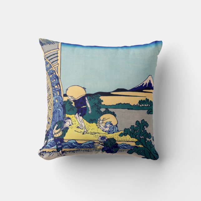 Katsushika Hokusai - Watermill at Onden Throw Pillow (Front)