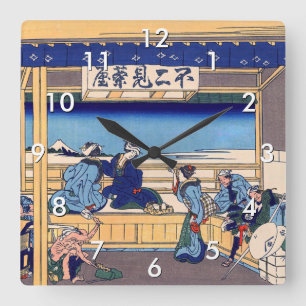 Katsushika Hokusai - Yoshida on the Tokaido Square Wall Clock