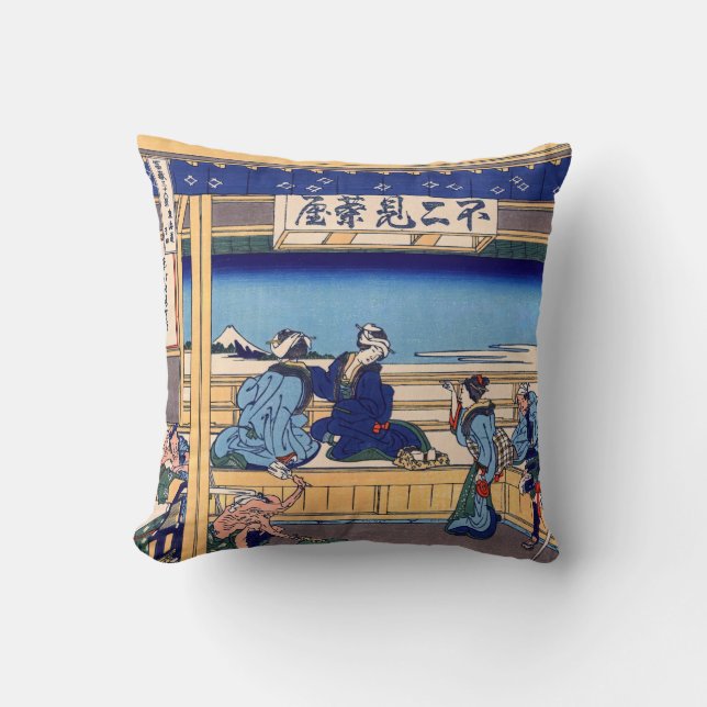Katsushika Hokusai - Yoshida on the Tokaido Throw Pillow (Front)