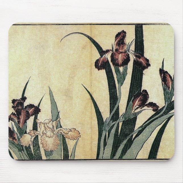 Katsushika Hokusai's Ukiyo-e Woodcut Print: Irises Mouse Pad (Front)