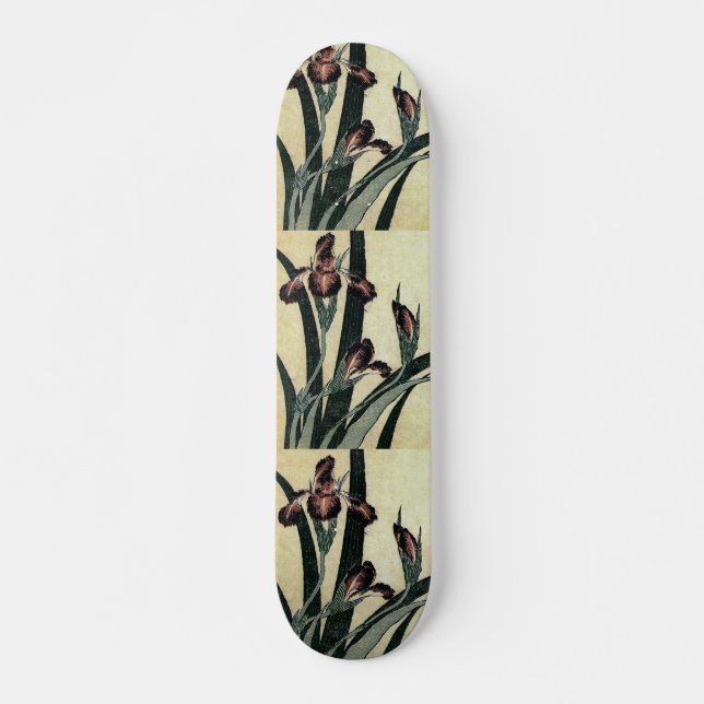 Katsushika Hokusai's Ukiyo-e Woodcut Print: Irises Skateboard Deck (Front)