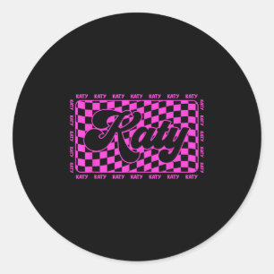 Katy Checkered I Love Katy 80's Vintage Classic Round Sticker