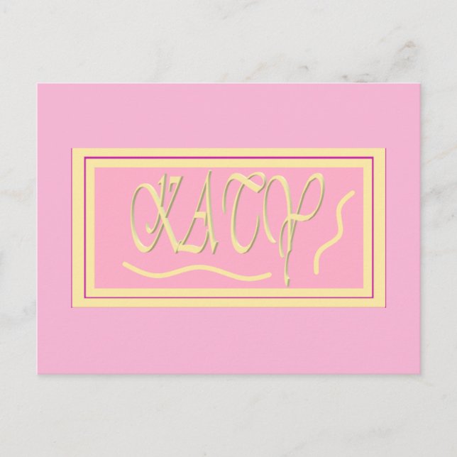 Katy design pink and smooth cream lettering postcard (Front)