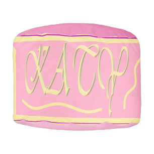 Katy design pink and smooth cream lettering pouf