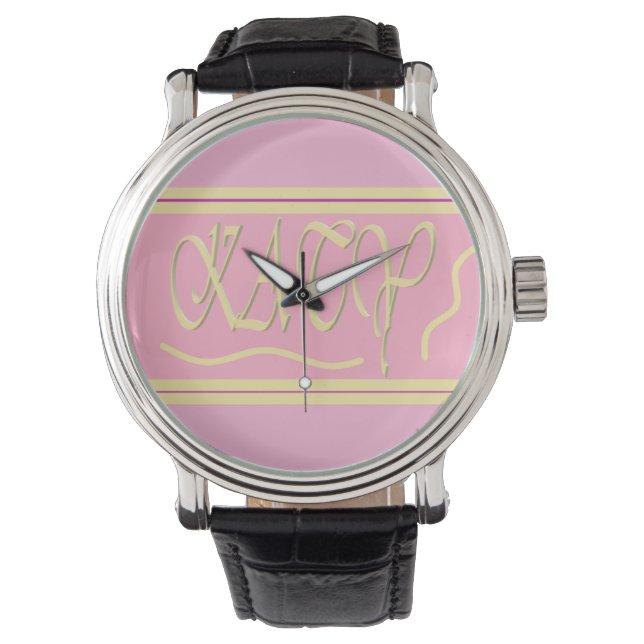 Katy design pink and smooth cream lettering watch (Front)