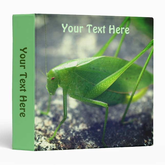 Katydid Grasshopper Nature Personalized 3 Ring Binder (Front/Spine)