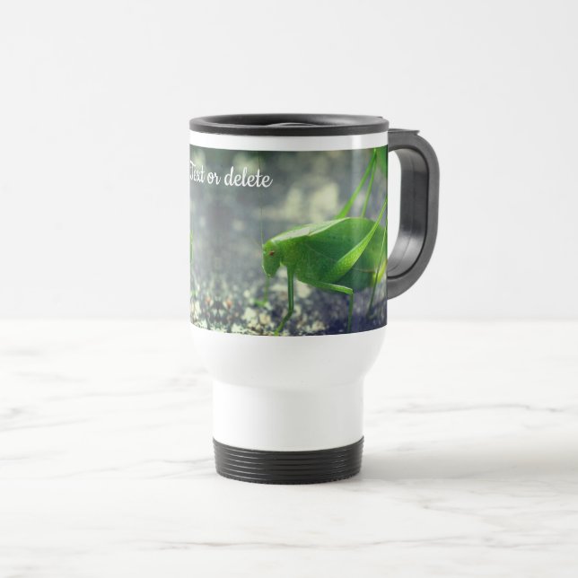 Katydid Grasshopper Personalized  Travel Mug (Front Right)