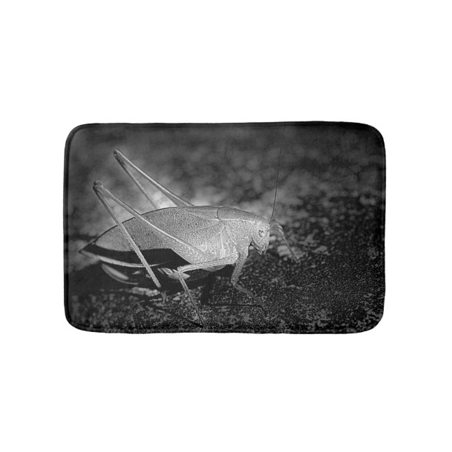 Katydid Insect In Black And White Bathroom Mat (Front)