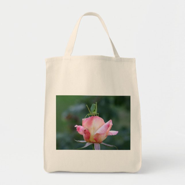 Katydid on Pink Rose Tote Bag (Front)