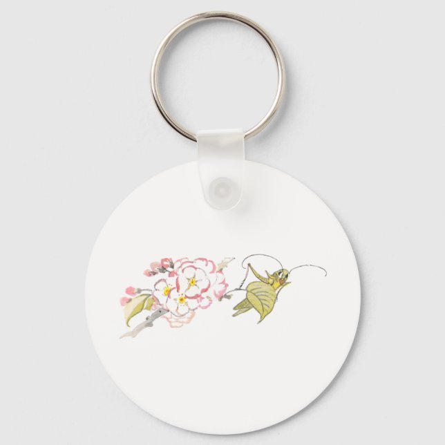 Katydid with Cherry Blossoms Keychain (Front)
