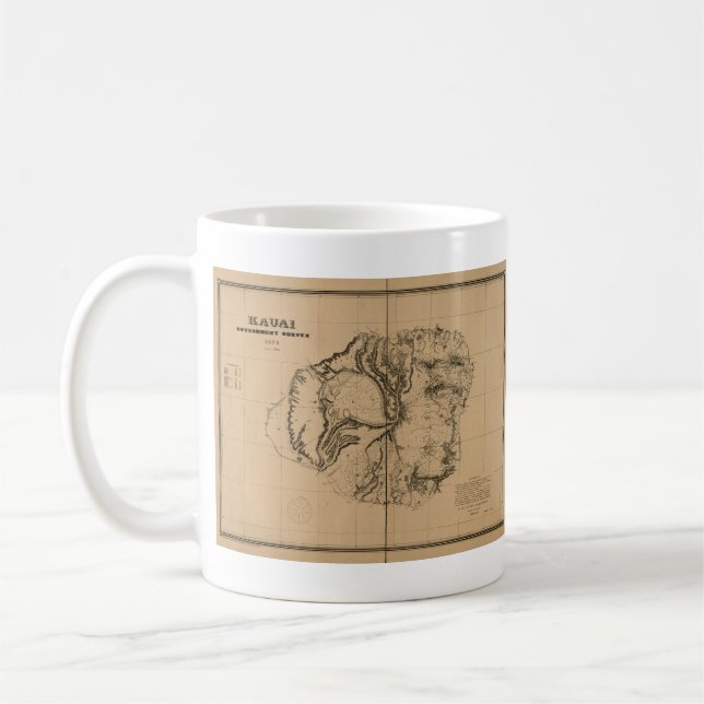 Kauai, 1878, Vintage Hawaii Map Coffee Mug (Left)