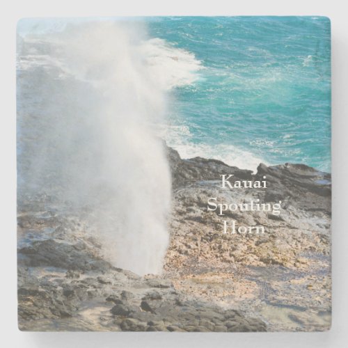 Kauai Aqua Ocean Spouting Horn Poipu  Stone Coaster