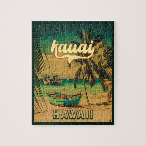 Kauai Beach Hawaii Retro Palm Trees 60s Souvenirs Jigsaw Puzzle