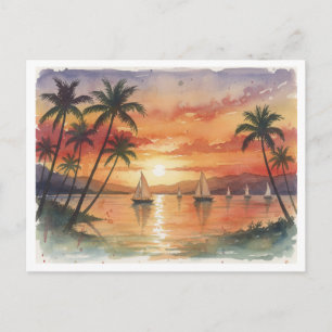 Kauai Beach Sunset watercolor Postcard