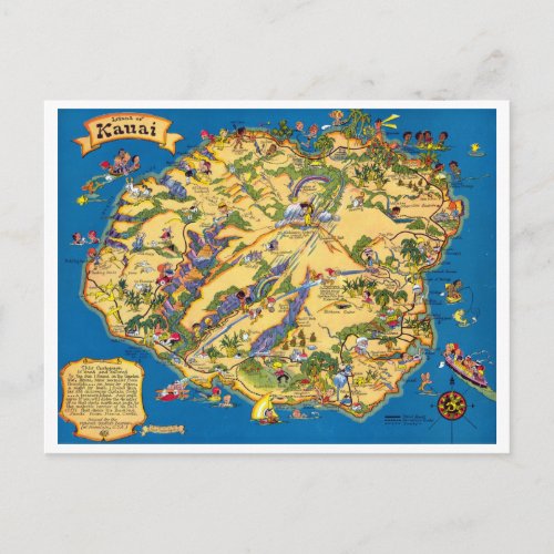 Kauai Funny Vintage Map Postcard