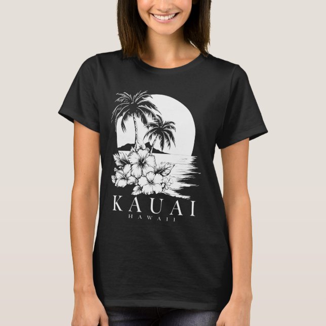Kauai Hawaii Aloha Hawaiian Hibiscus Surfer Souven T-Shirt (Front)