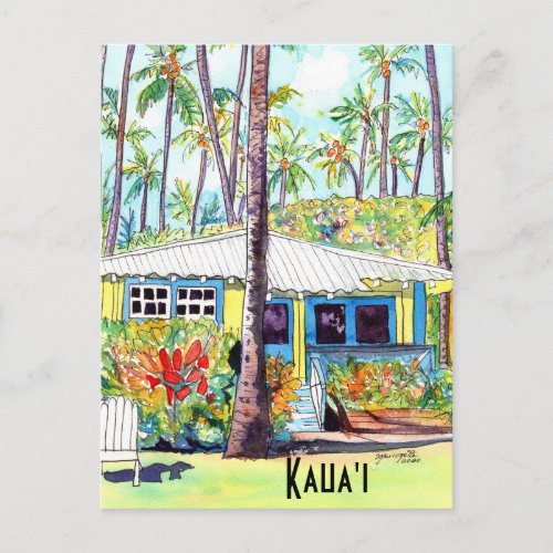 Kauai Hawaii Aloha Yellow Plantation Cottage Postcard