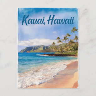Kauai Hawaii Beach Watercolor Painting Postcard