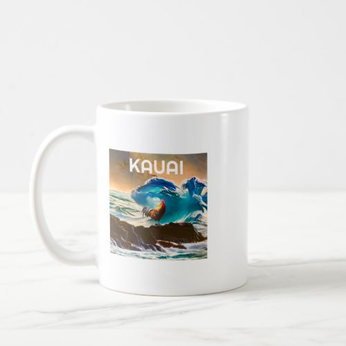 Kauai Hawaii Chicken Rooster surf wave coffee beac Coffee Mug