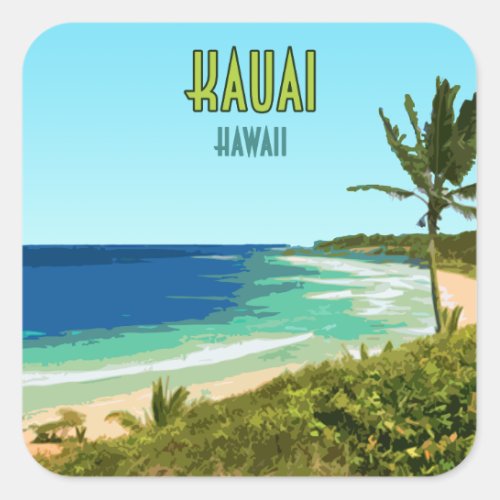 Kauai Hawaii Coast Beach Vintage Square Sticker
