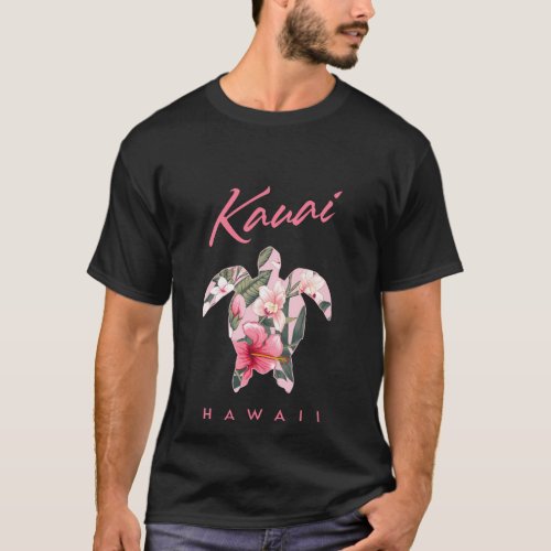 Kauai Hawaii Hibiscus Flower Sea Turtle T_Shirt