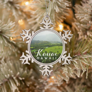 Kauai Hawaii Hills Landscape Snowflake Pewter Christmas Ornament