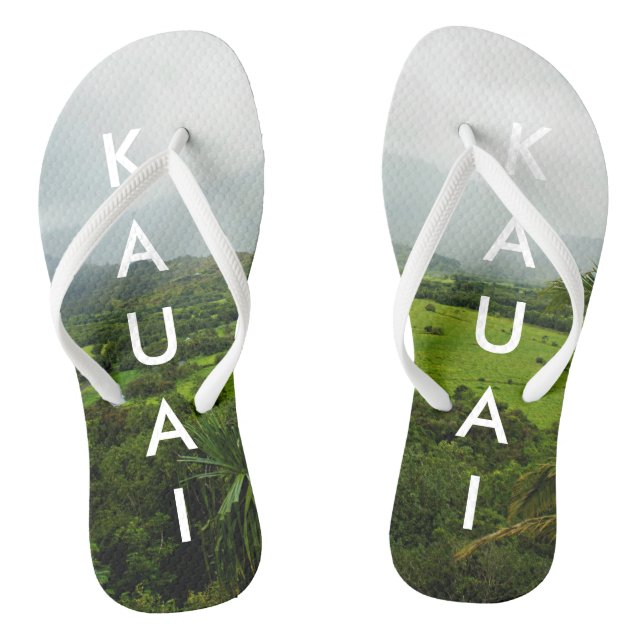 Kauai, Hawaii Landscape Scene w/ Text Flip Flops (Footbed)