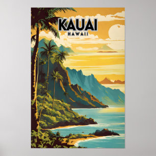 Kauai Hawaii Nostalgic Retro Travel Art Poster