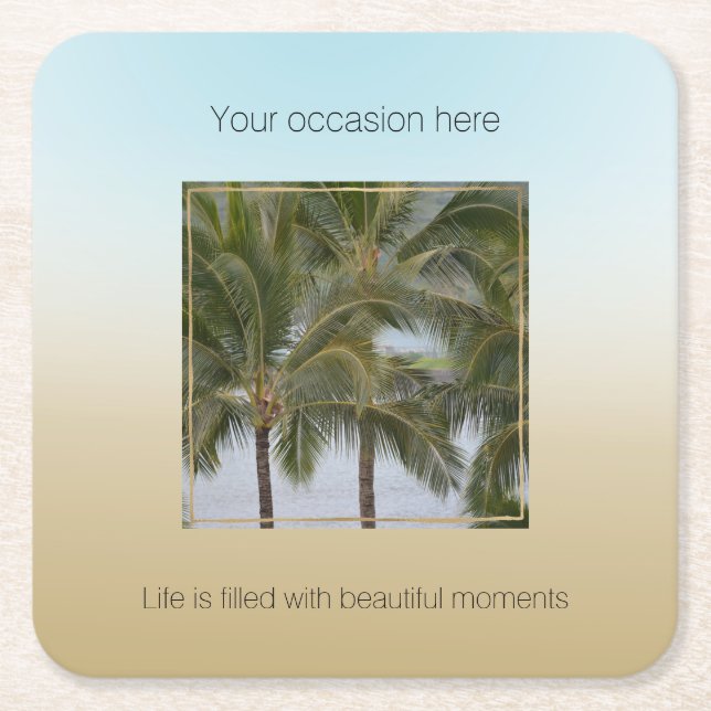 Kauai Hawaii Palm Trees Beautiful Moments          Square Paper Coaster (Front)