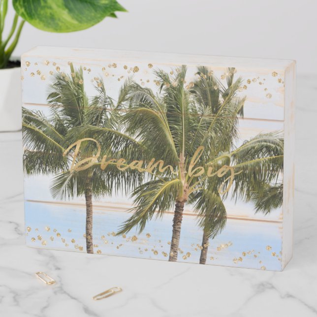 Kauai Hawaii Palm Trees Gold Dream Wooden Box Sign (In Situ Horizontal)