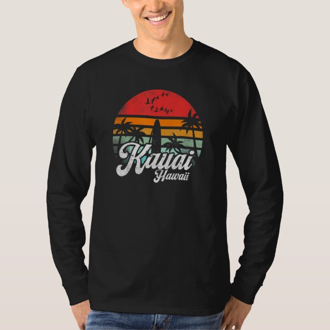 Kauai Hawaii Retro Funny Hawaiian Beach Surfing Su T-Shirt (Front)