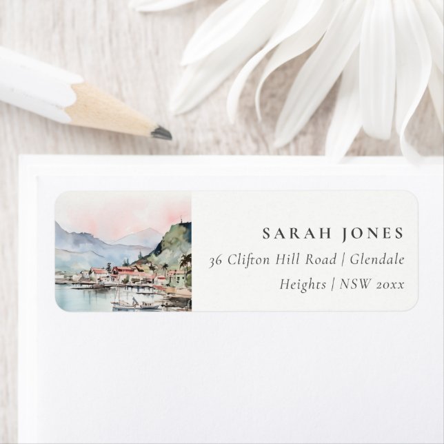 Kauai Hawaii Watercolor Landscape Address Label (Insitu)