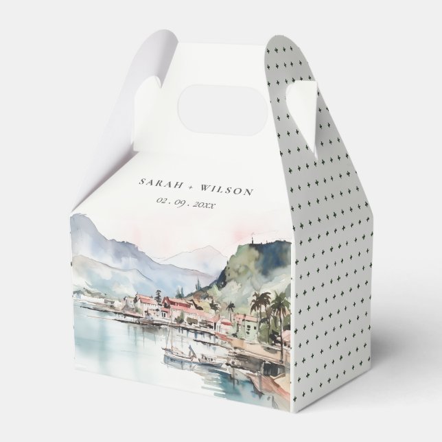 Kauai Hawaii Watercolor Landscape Wedding Favor Boxes (Front Side)