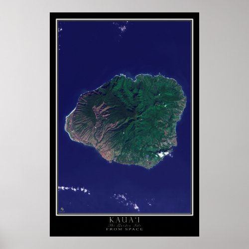 Kauai Island Hawaii From Space Satellite Map Poster