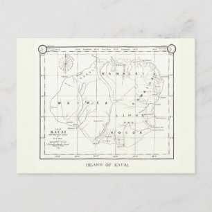 Kauai Island, Hawaii, Vintage Map 1887 Postcard