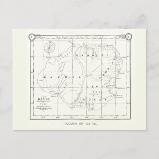 Kauai Island, Hawaii, Vintage Map 1887 Postcard