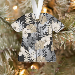Kauai Jungle Hawaiian Hibiscus Aloha Shirt- Black Ornament