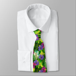 Kauai Jungle Hawaiian Hibiscus and Palms - Brights Neck Tie