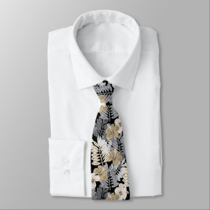 Kauai Jungle Hawaiian Hibiscus and Palms - Neutral Neck Tie