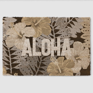 Kauai Jungle Hawaiian Hibiscus and Palms- Neutrals Fiber Doormat