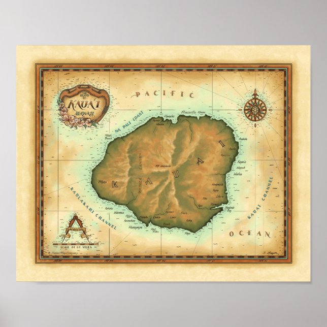 Kauai Map Poster (Front)