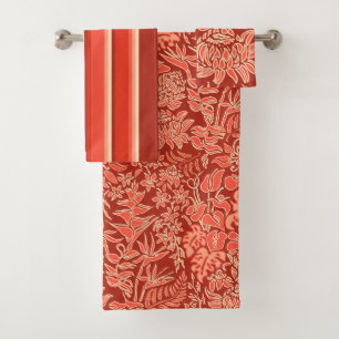 Kauai Morning Hawaiian Floral & Stripe Coordinate Bath Towel Set