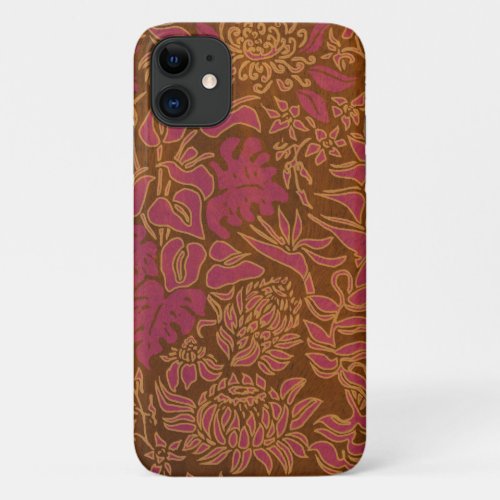 Kauai Morning Hawaiian Protea Faux Wood Floral iPhone 11 Case