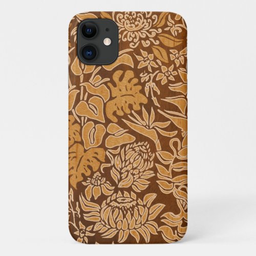 Kauai Morning Hawaiian Protea Faux Wood Floral iPhone 11 Case