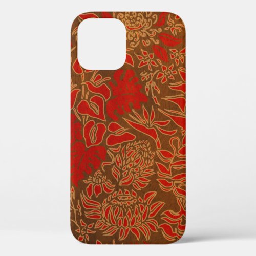 Kauai Morning Hawaiian Protea Faux Wood Floral Red iPhone 12 Pro Case