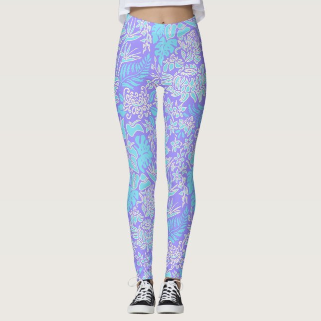 Kauai Morning Hawaiian Protea Floral Leggings (Front)